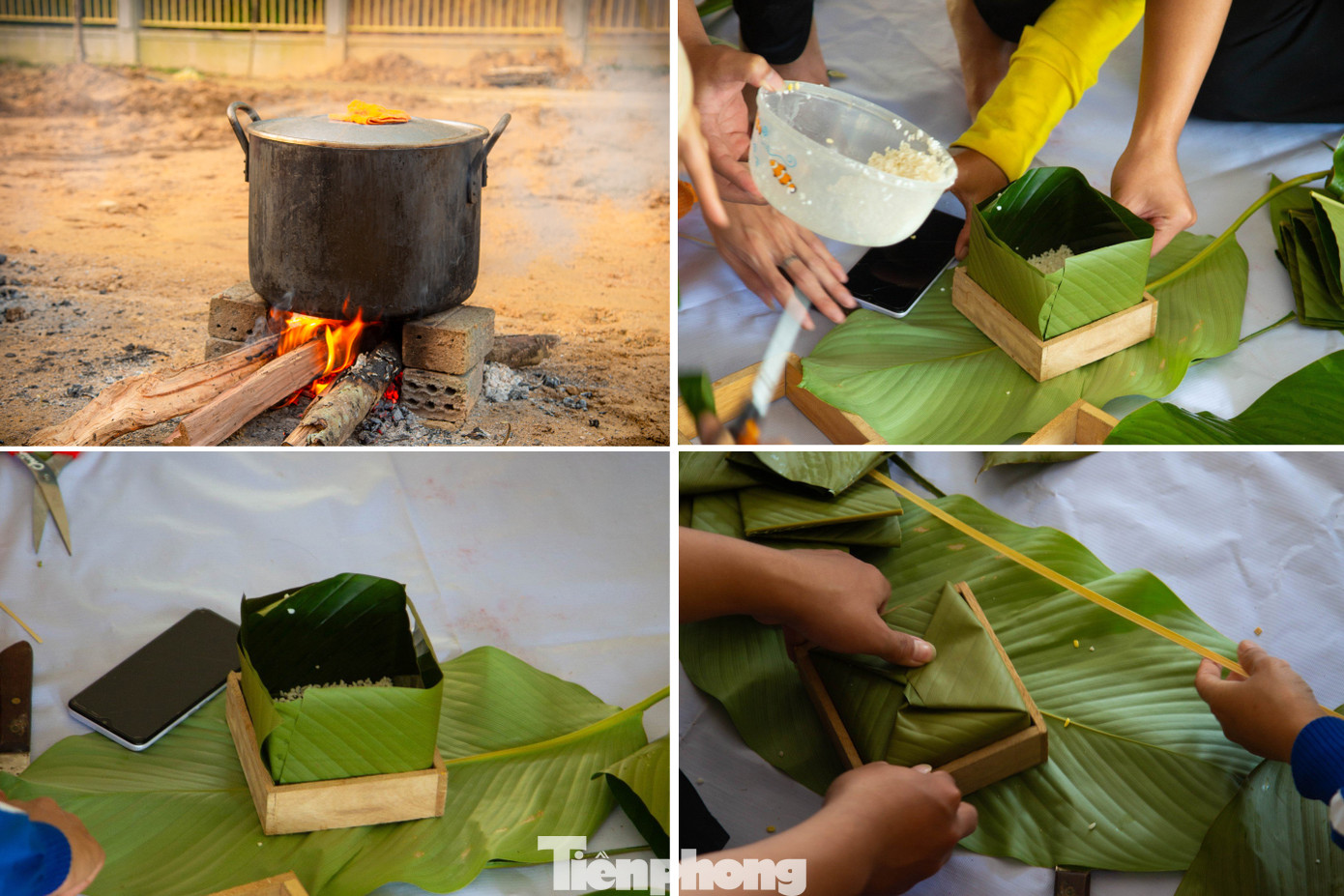 Vừa đặt chân đến điểm trường Đăk Ốc, các tình nguyện viên đã nhanh chóng phân công nhiệm vụ, chuẩn bị những chiếc lá dong xanh mướt, đãi gạo nếp, đậu xanh để chuẩn bị gói bánh chưng.