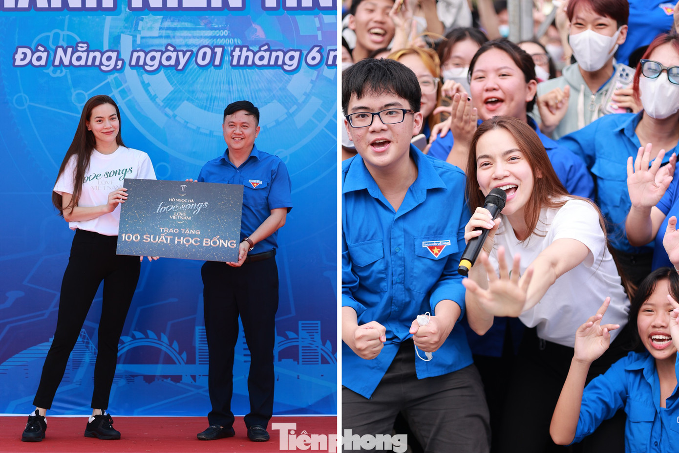 Ca sĩ Hồ Ngọc Hà giao lưu với các bạn trẻ trong khuôn khổ ra quân Chiến dịch Tình nguyện hè năm 2023 và trao 100 suất học bổng cho sinh viên khó khăn.