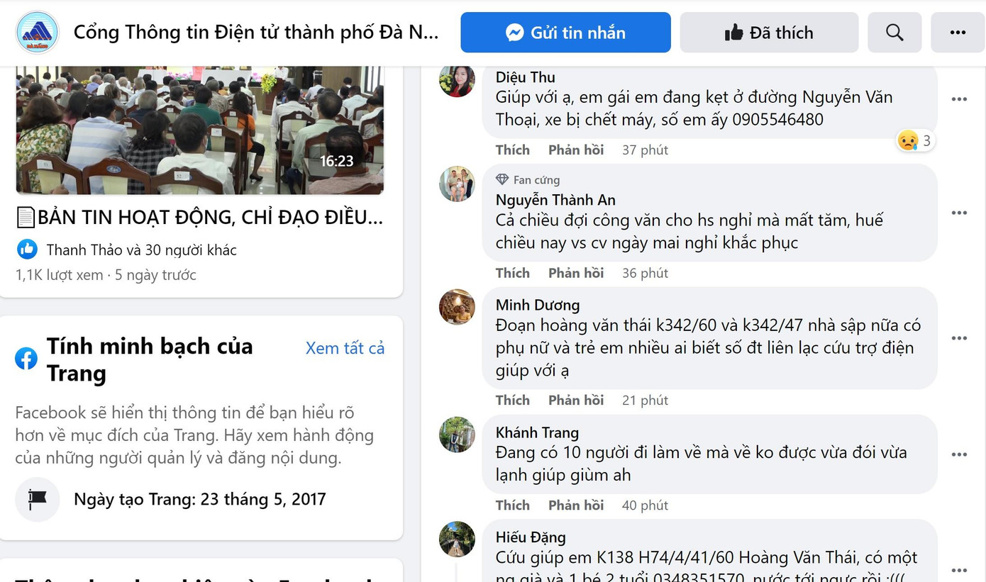 Người dân ở khu vực ngập sâu hoặc có người thân ở khu vực ngập sâu cầu cứu trên mạng xã hội