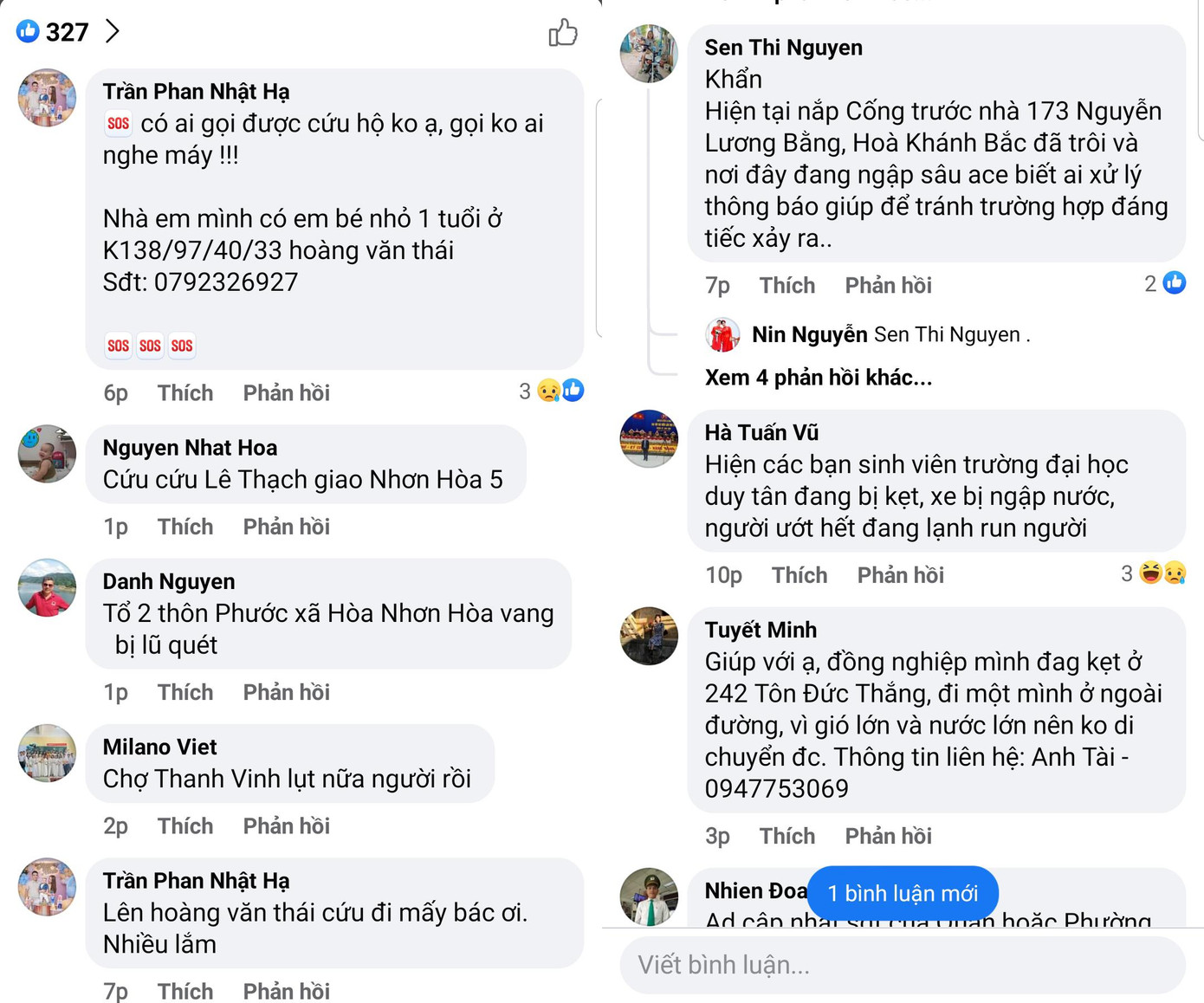 Người dân ở khu vực ngập sâu hoặc có người thân ở khu vực ngập sâu cầu cứu trên mạng xã hội