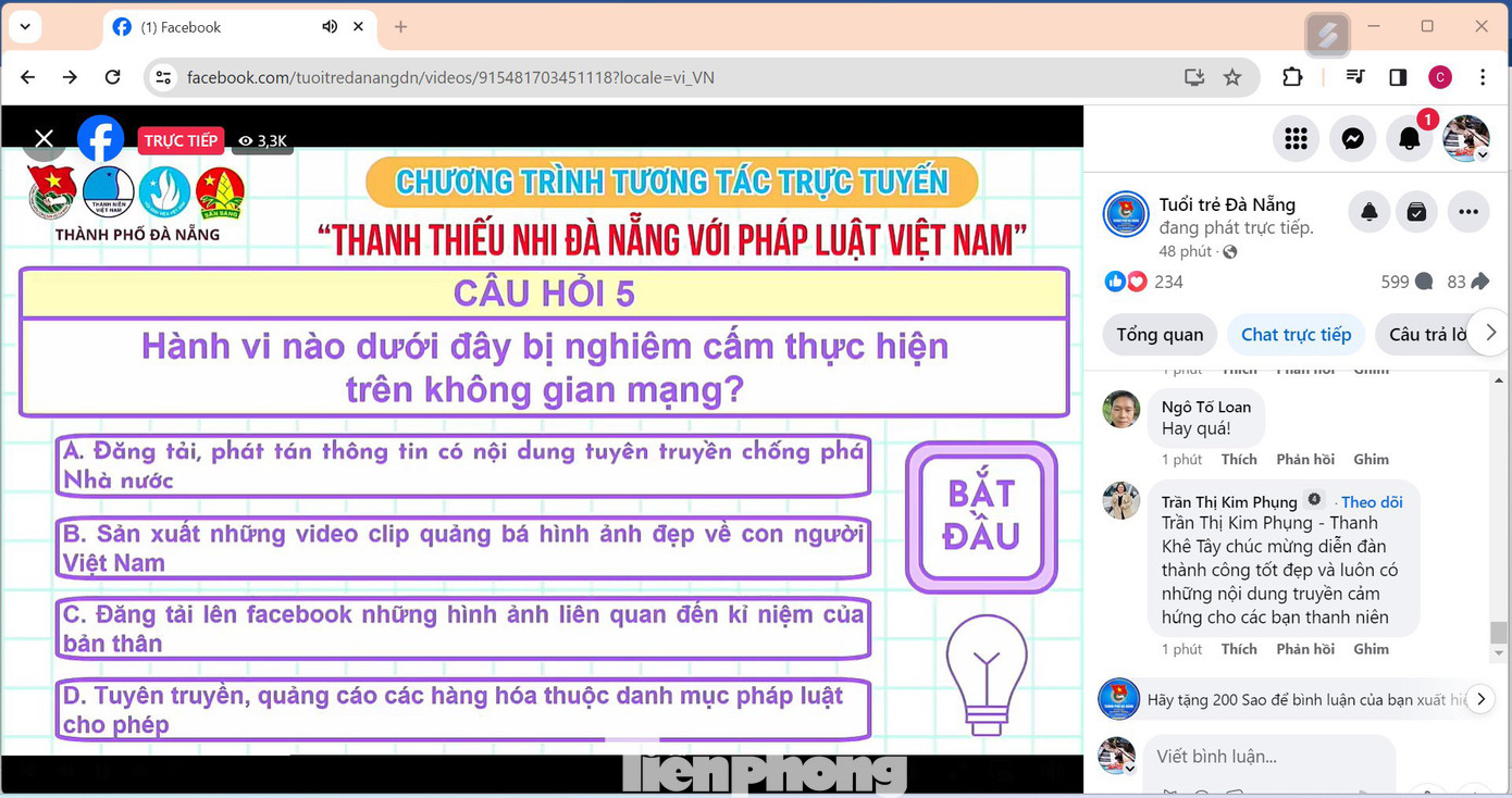 Người xem livestream có thể tranh tài bằng cách bình luận câu trả lời