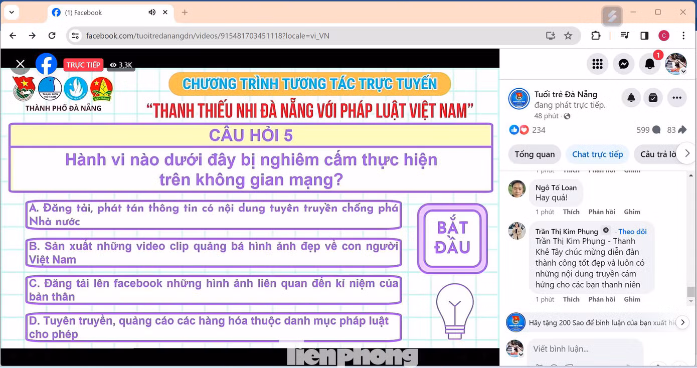 Người xem livestream có thể tranh tài bằng cách bình luận câu trả lời