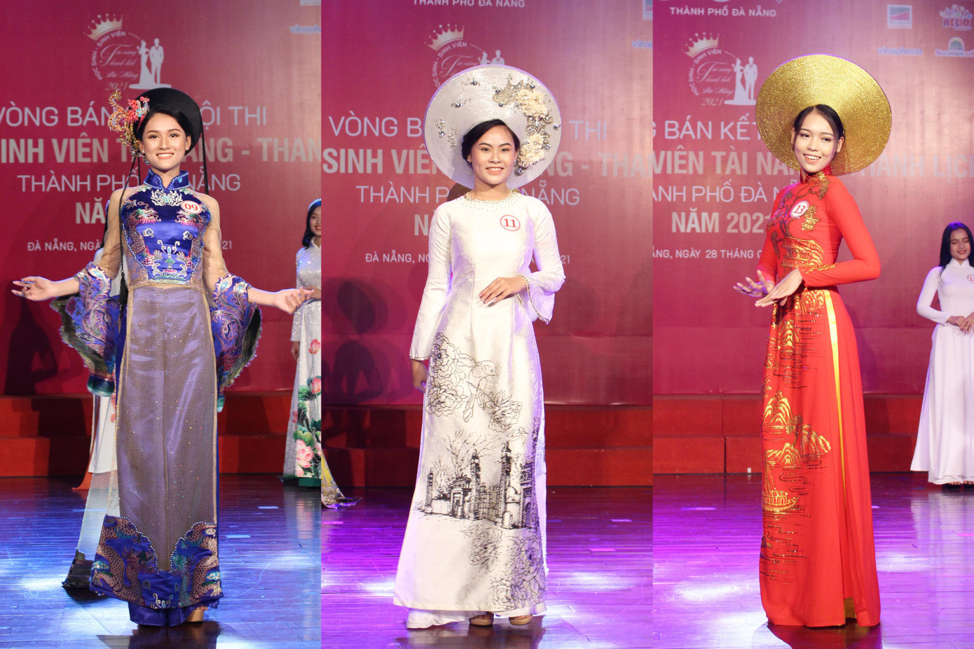 Tại Vòng Bán kết, các thí sinh đơn nữ đưa sắc trong tà áo dài truyền thống với kỹ năng trình diễn bài bản, duyên dáng, tôn vinh vẻ đẹp của trang phục dân tộc. Ảnh: Giang Thanh