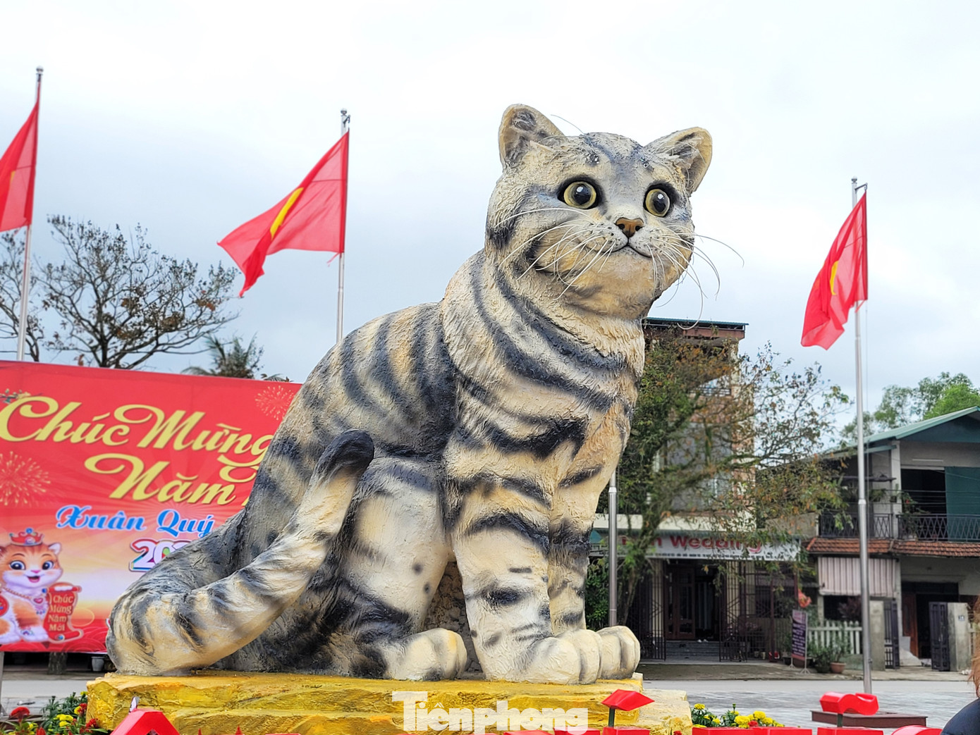 Linh vật mèo này được chế tác bởi nghệ nhân Đinh Văn Tâm (trú xã Triệu Độ, huyện Triệu Phong). Anh cũng chính là tác giả của linh vật hổ "đình đám" không kém tại tỉnh Quảng Trị vào dịp Tết Nguyên đán năm ngoái. Đặc biệt, thông tin chi phí để hoàn thiện chú mèo thần thái này chỉ mất 31 triệu đồng lại khiến cư dân mạng trầm trồ. Ảnh: Giang Thanh