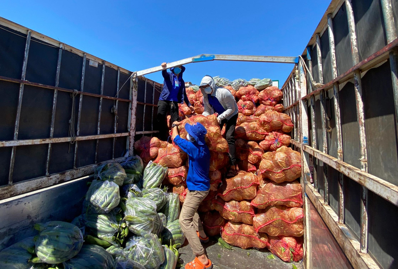 Từ ngày 17/8, cả trăm tình nguyện viên của Quận Đoàn Liên Chiểu đã ra quân hỗ trợ MTTQ các phường tiếp nhận, bốc dỡ hàng chục tấn rau củ từ các đơn vị hỗ trợ. Từ ngày 17/8, cả trăm tình nguyện viên của Quận Đoàn Liên Chiểu đã ra quân hỗ trợ MTTQ các phường tiếp nhận, bốc dỡ hàng chục tấn rau củ từ các đơn vị hỗ trợ.