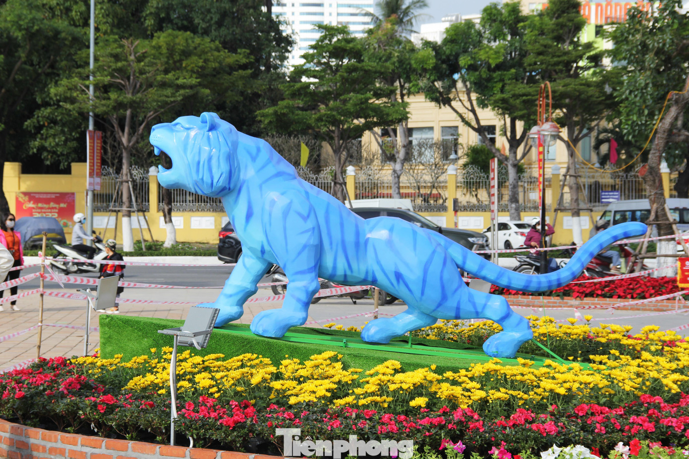 Một chú hổ khác với màu xanh dương tượng trưng cho hành "thủy" với dáng đứng đi lên hùng dũng thể hiện cho "khát vọng vươn cao" - ý tưởng chủ đạo của đường hoa Tết Đà Nẵng năm nay.