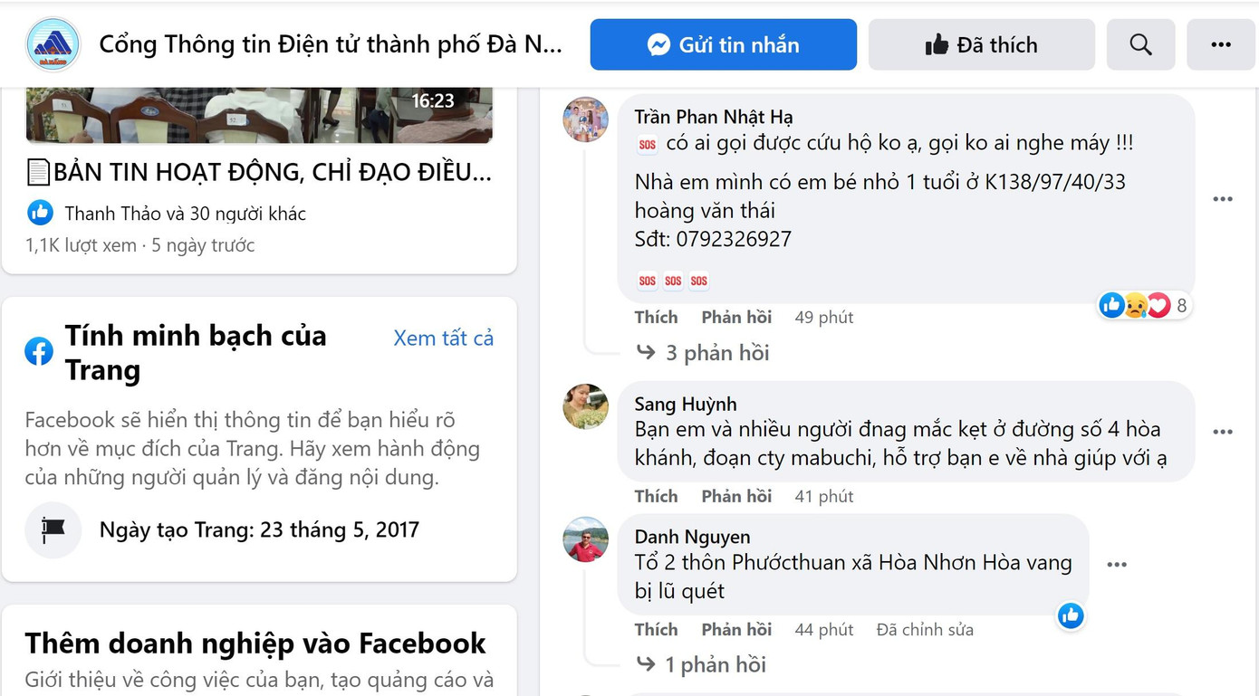 Người dân ở khu vực ngập sâu hoặc có người thân ở khu vực ngập sâu cầu cứu trên mạng xã hội