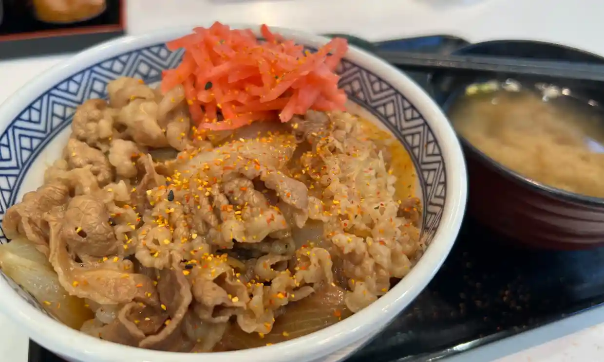 Một bát gyudon, một món cơm phổ biến với thịt bò và hành tây