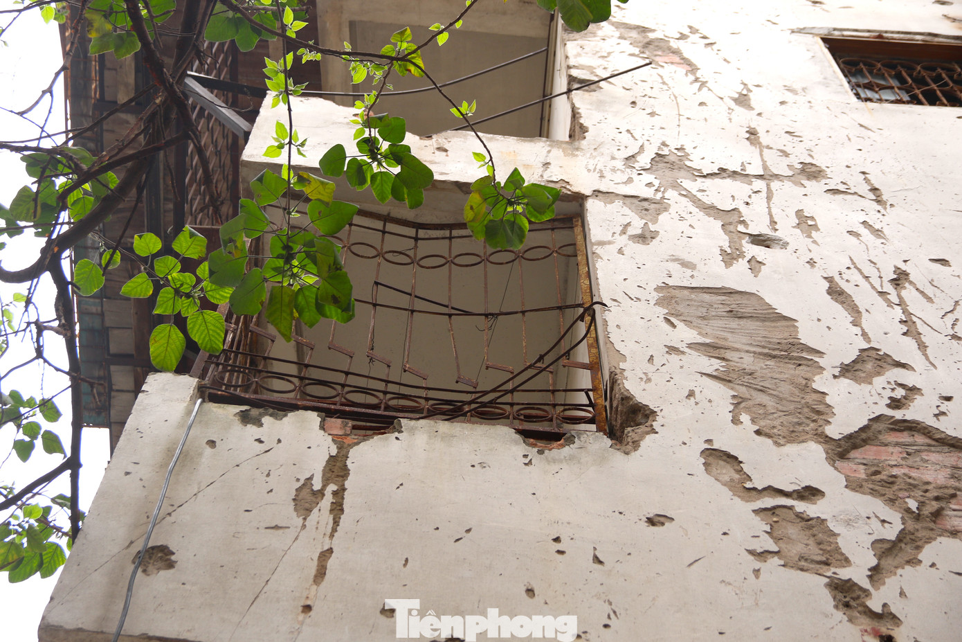 Hệ thống cột dầm chịu lực của tòa nhà đã bị nứt, lún nghiêm trọng, phần lan can và hệ thống khung sắt cũng đã bị hư hỏng, sụt lún nặng.