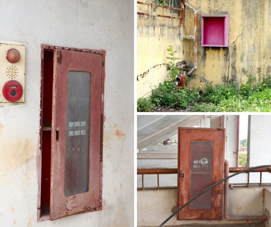 Hệ thống tụ điện, phòng cháy chữa cháy hoen rỉ, hỏng hóc.