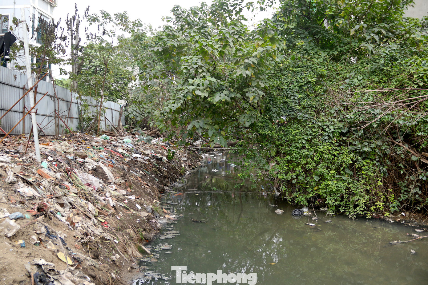 Rác thải vứt la liệt dọc bờ mương.