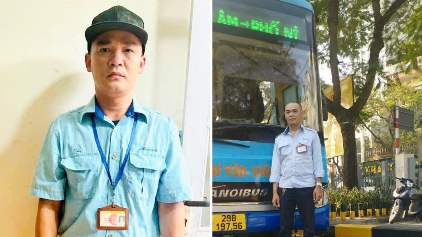 Anh Lê Trung Thực và anh Đỗ Thái Hoà - nhân viên xe buýt tuyến 15 đã giúp hành khách lấy lại tài sản bị mất.