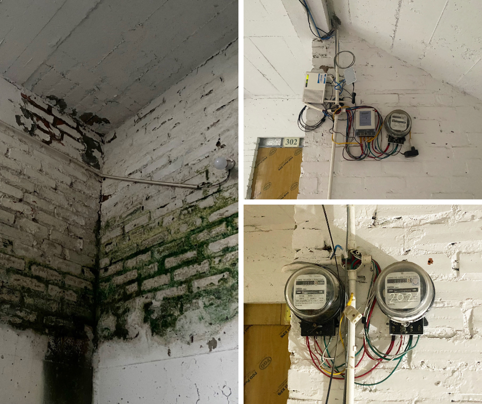 Phía bên trong nhà, tất cả hệ thống đường dẫn điện trong nhà được đi nổi, kéo chằng chịt khắp 3 tầng của căn nhà, mỗi tầng là đồng hồ điện, cục wifi được đấu nối tạm bợ. Phía bên trong nhà, tất cả hệ thống đường dẫn điện trong nhà được đi nổi, kéo chằng chịt khắp 3 tầng của căn nhà, mỗi tầng là đồng hồ điện, cục wifi được đấu nối tạm bợ.