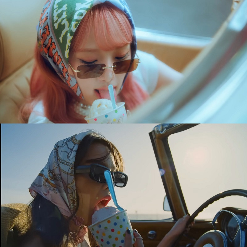 Choi Yena (trên) và Olivia Rodrigo (dưới). Choi Yena (trên) và Olivia Rodrigo (dưới).