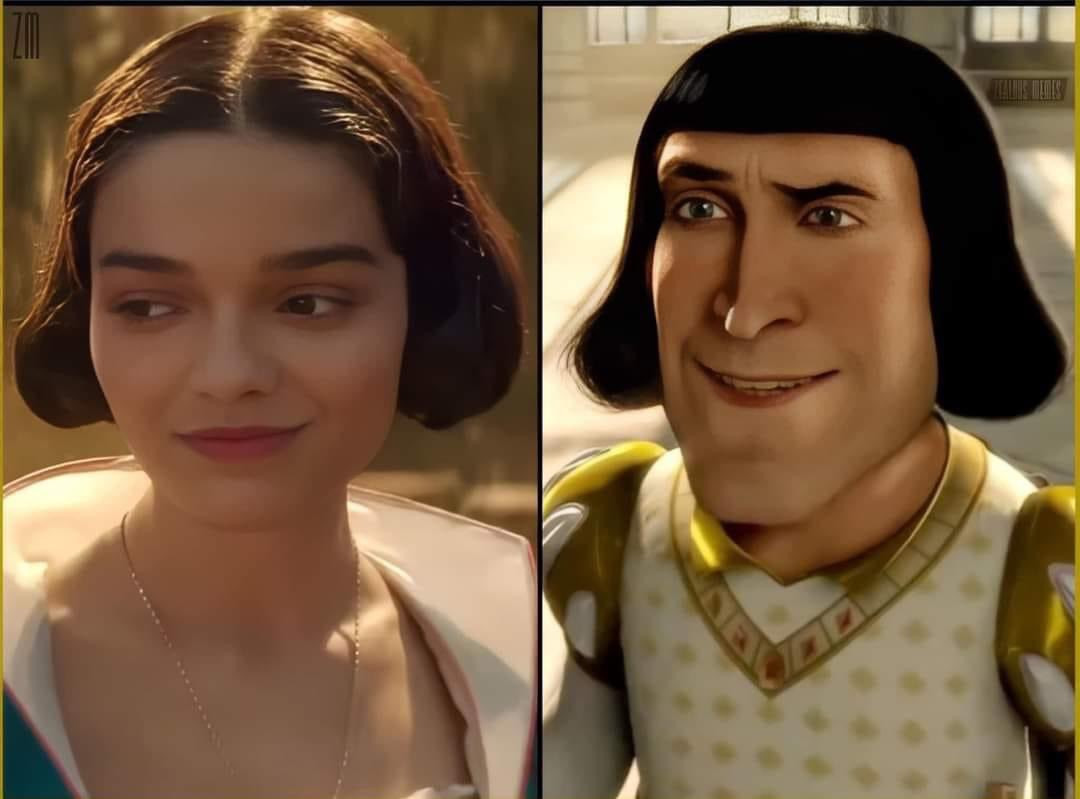 Mái tóc ngắn của Bạch Tuyết gợi liên tưởng đến Lord Farquaad (phải). Mái tóc ngắn của Bạch Tuyết gợi liên tưởng đến Lord Farquaad (phải).