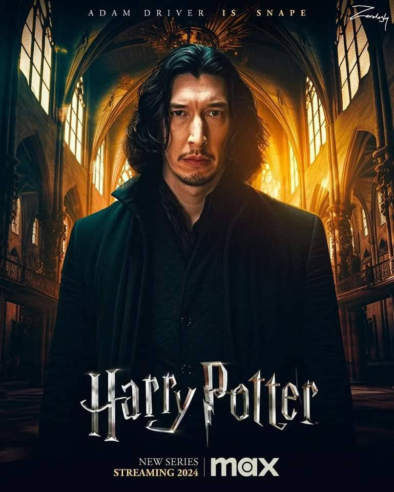 Fan tự chế poster với Adam Driver trong vai Severus Snape vào năm 2023, trước cả khi Max (HBO) công bố dàn diễn viên chính thức.