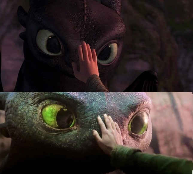 Bản hoạt hình (trên) và bản live-action (dưới).