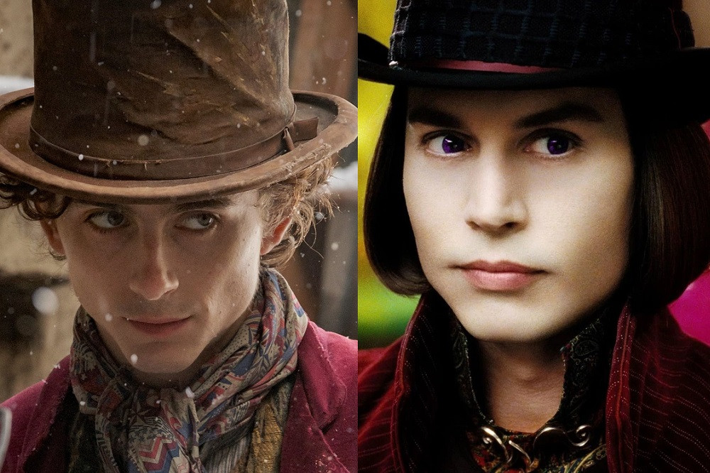 Timothée Chalamet và Johnny Depp trong vai Willy Wonka. Timothée Chalamet và Johnny Depp trong vai Willy Wonka.