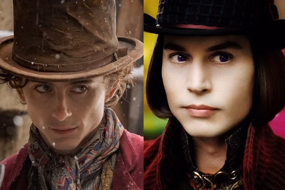 Timothée Chalamet và Johnny Depp trong vai Willy Wonka.