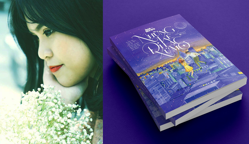 Tác giả Lam Trang và cuốn sách "Những kẻ đi lạc xứ mơ" do nhà Hoa phát hành.