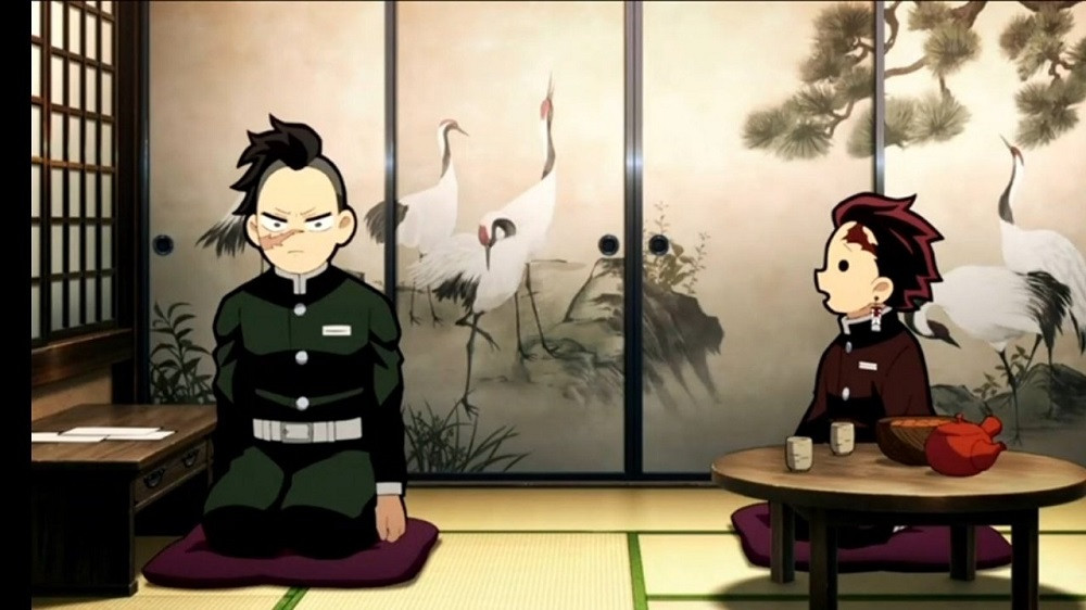 Tanjiro nhiệt tình gặp gỡ Genya cáu kỉnh. Tanjiro nhiệt tình gặp gỡ Genya cáu kỉnh.