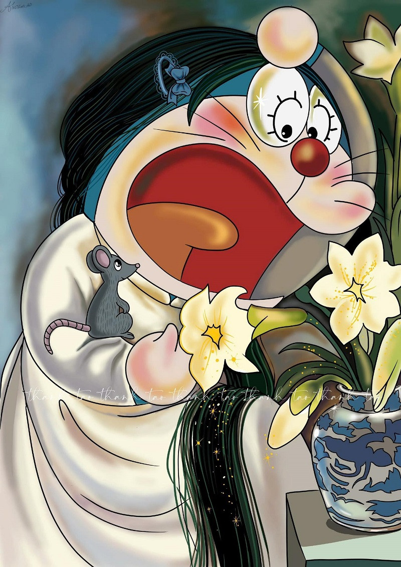 Doraemon Bên Hoa Huệ. (Nguồn_ @thanhtao)