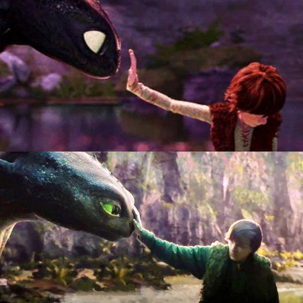 Bản hoạt hình (trên) và bản live-action (dưới).