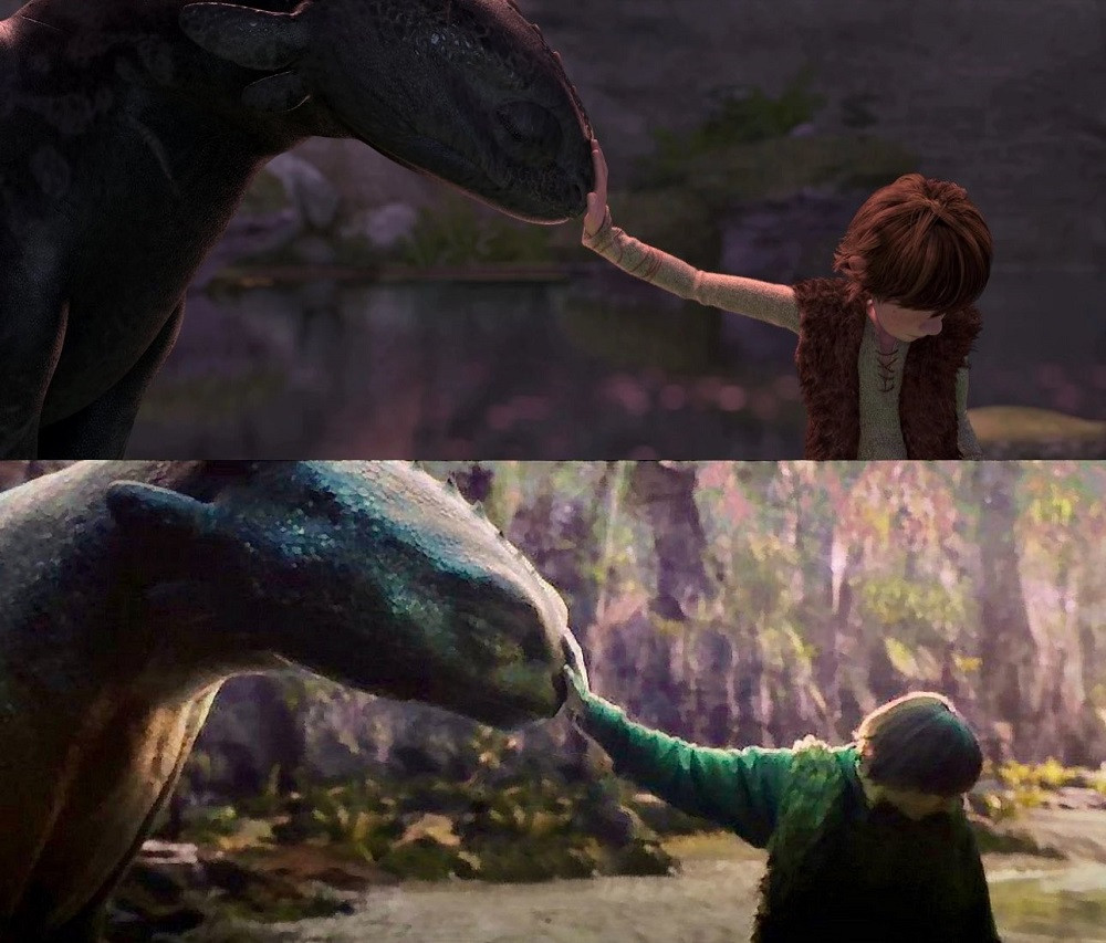 Bản hoạt hình (trên) và bản live-action (dưới).