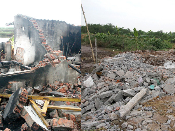 Các ngôi nhà của gia đình ông Vươn bị đập phá trong vụ cưỡng chế