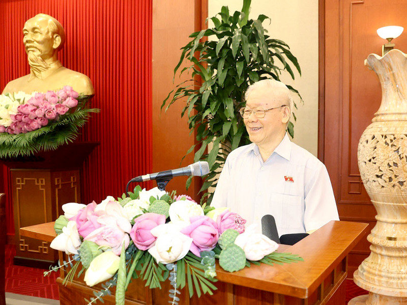 Tổng Bí thư Nguyễn Phú Trọng phát biểu tại cuộc gặp mặt. Ảnh LH Tổng Bí thư Nguyễn Phú Trọng phát biểu tại cuộc gặp mặt. Ảnh LH