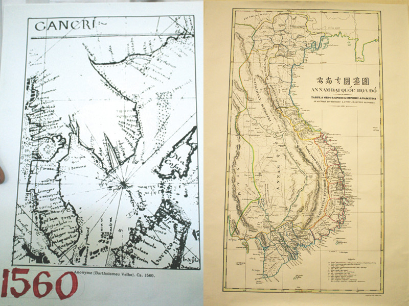 Những tấm bản đồ cổ được trưng bày tại buổi giao lưu
