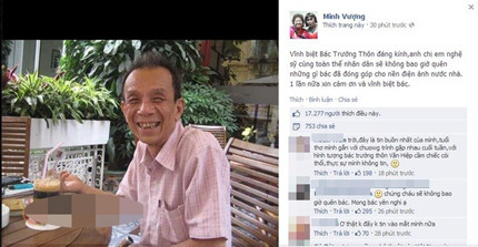 Trên trang facebook của nghệ sỹ Minh Vượng xuất hiện những dòng chia sẻ đầy cảm động