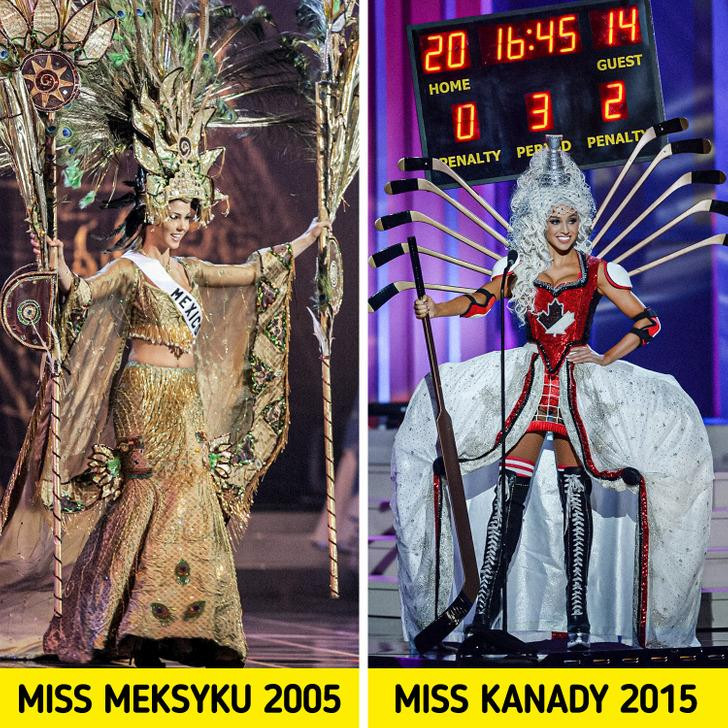 Hoa hậu Mexico và Hoa hậu Canada giới thiệu trang phục dân tộc mình năm 2005 và 2015. Hoa hậu Mexico và Hoa hậu Canada giới thiệu trang phục dân tộc mình năm 2005 và 2015.