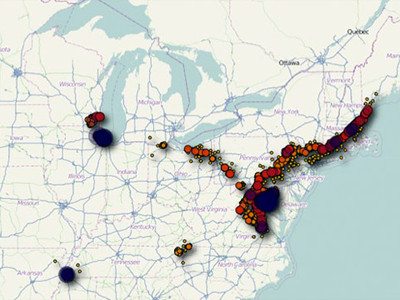 Các địa điểm trên chuyến đi từ Maine tới Chicago, Mỹ của một người sử dụng iPhone được ghi lại. Các địa điểm trên chuyến đi từ Maine tới Chicago, Mỹ của một người sử dụng iPhone được ghi lại