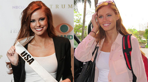 Hoa hậu Mỹ có và không trang điểm (phải). Ảnh: GB