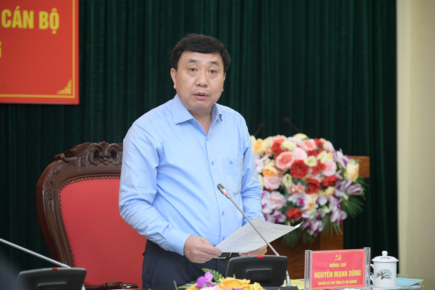 Quyền Bí thư Tỉnh ủy Hà Giang Nguyễn Mạnh Dũng tiếp thu ý kiến của Đoàn kiểm tra. Ảnh: QH