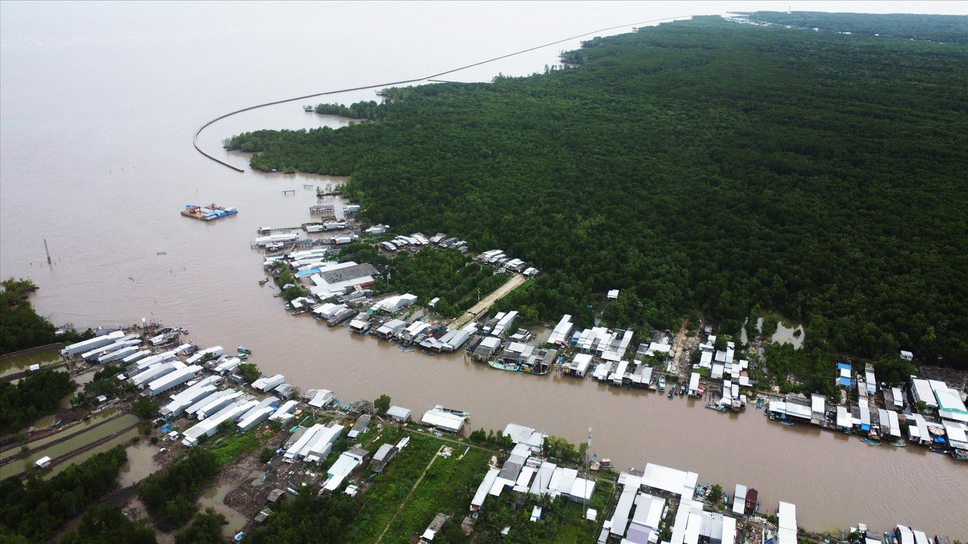 Ở cửa biển Vàm Xoáy, sạt lở đã khoét sâu, lở hàm ếch vào phía trong khu vực người dân sinh sống