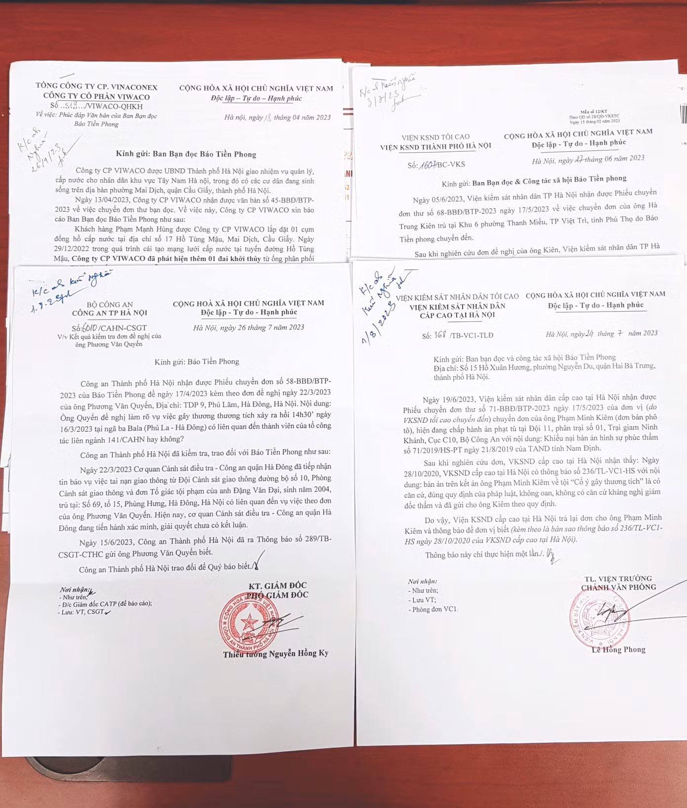 Một số văn bản trả lời đơn thư bạn đọc của các cơ quan chức năng gửi báo Tiền Phong