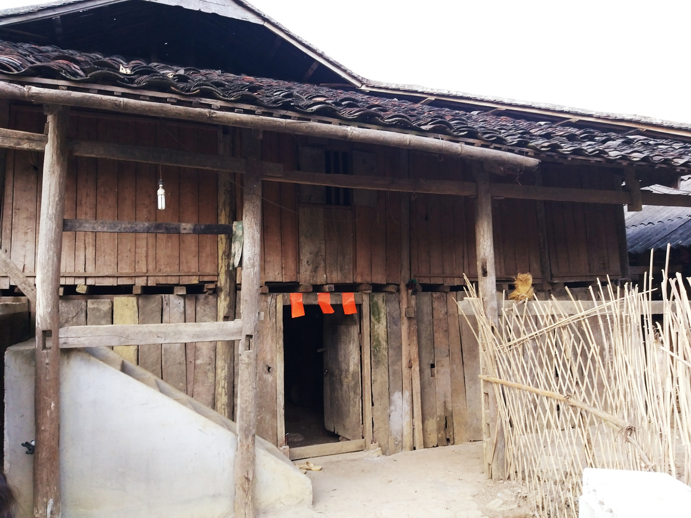 Những người sống trong ngôi nhà sàn trăm tuổi này đang được giao trông giữ mảnh ruộng có cây lê