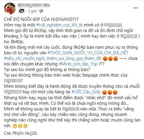 Bài bóc phốt quán cà phê tại quận Cầu Giấy gây xôn xao trên mạng xã hội. Ảnh: FBVN Bài bóc phốt quán cà phê tại quận Cầu Giấy gây xôn xao trên mạng xã hội. Ảnh: FBVN