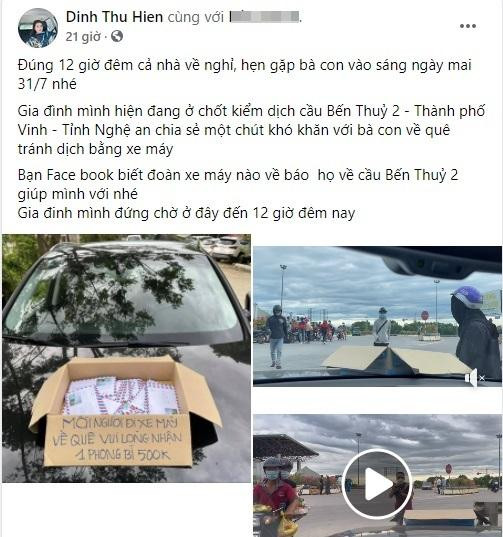 Bài chia sẻ trên trang cá nhân của chị Thu Hiền. (Ảnh: FBNV) Bài chia sẻ trên trang cá nhân của chị Thu Hiền. (Ảnh: FBNV)