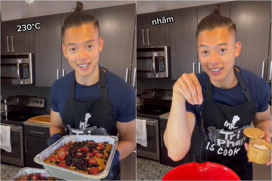 Trong clip nấu ăn gần đây, chỉ cần Trí Thịt Bòa cột tóc gọn gàng là khiến nhiều người &quot;thả tim&quot; tới tấp trở lại. (Nguồn: Trí Phan)