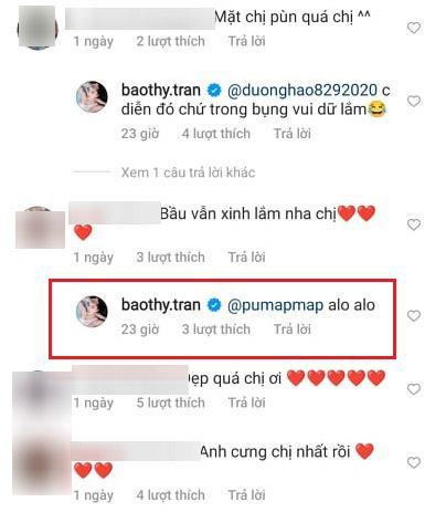 Phản ứng bất ngờ của Bảo Thy khi fan nghi có em bé. Phản ứng bất ngờ của Bảo Thy khi fan nghi có em bé.