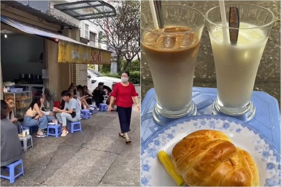 Khách ngồi quây quần ở vỉa hè và thưởng thức ly sữa ngon lành "chill" cùng bánh ngọt. (Nguồn: @nini0611) Khách ngồi quây quần ở vỉa hè và thưởng thức ly sữa ngon lành "chill" cùng bánh ngọt. (Nguồn: @nini0611)