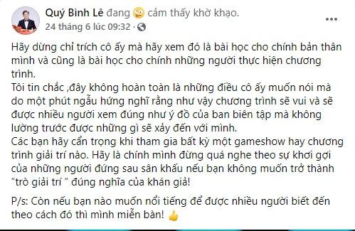 Diễn viên Quý Bình mong muốn dư luận ngừng chỉ trích cô gái.