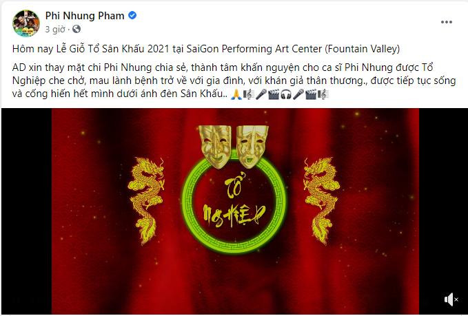 Admin thay mặt nữ ca sĩ chia sẻ livestream Giỗ Tổ Sân khấu vào sáng 17/9.