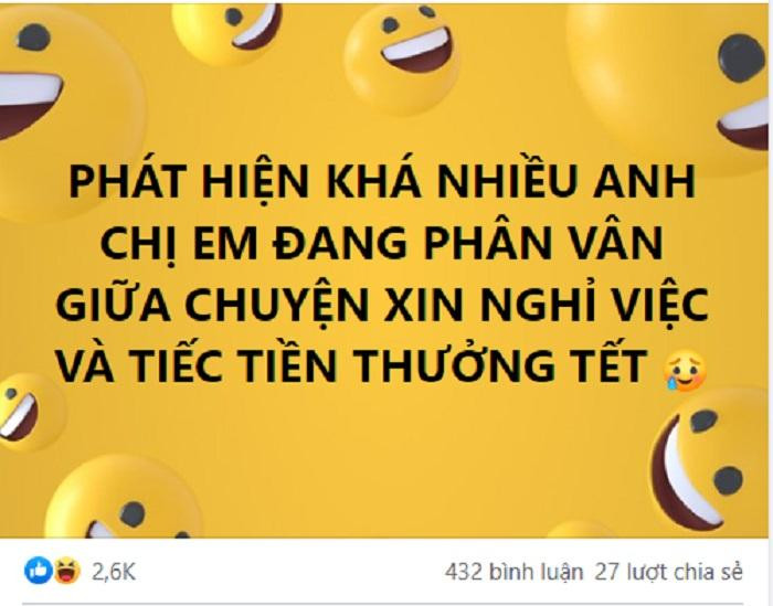 Đề tài có nên nghỉ việc vào cuối năm thu hút đông đảo cư dân mạng bình luận. Đề tài có nên nghỉ việc vào cuối năm thu hút đông đảo cư dân mạng bình luận.