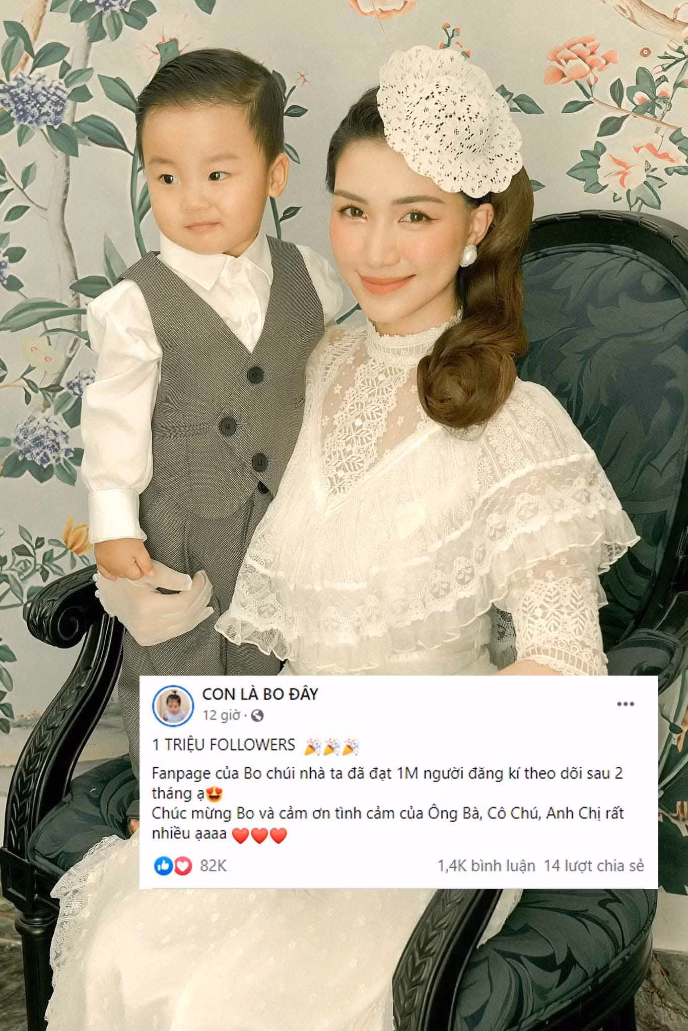 Fanpage của bé Bo đã chạm mốc 1 triệu lượt theo dõi chỉ sau 2 tháng lập ra.