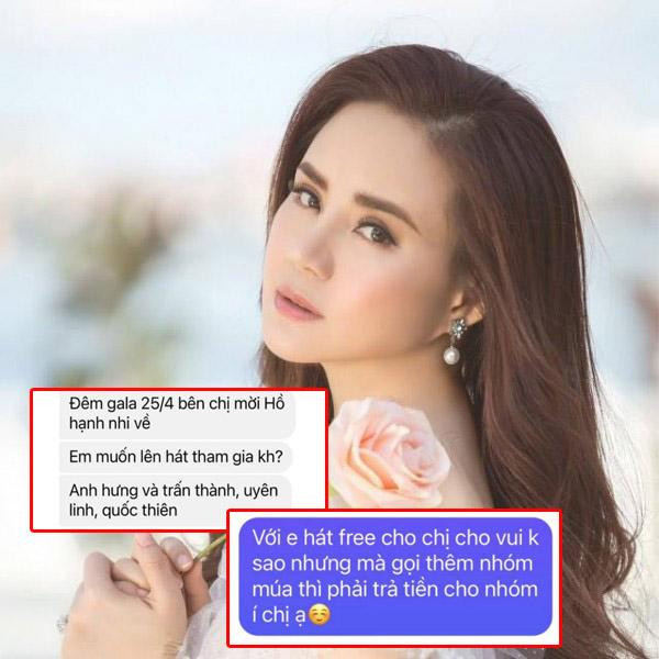 Vy Oanh tung tin nhắn từng được Hoa hậu Thu Hoài mời đến hát tại đêm tiệc và có thỏa thuận thuê vũ đoàn từ trước.