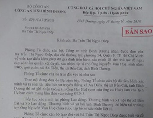 Công an Bình Dương nói gì vụ hy sinh 70 năm chưa được công nhận liệt sĩ? ảnh 2